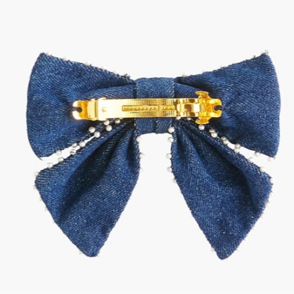 NWT J. Crew Embellished Denim Bow Barrette - Picture 2 of 4